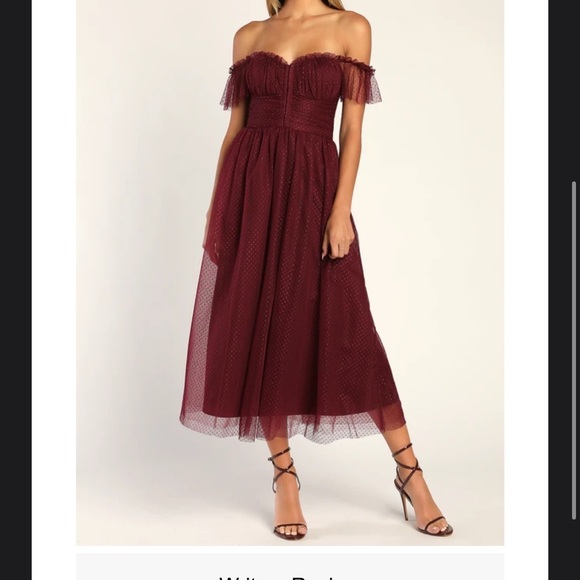 Lulus Regal Radiance Burgundy Tulle Bustier Midi Dress XL (lace) - Picture 5 of 5